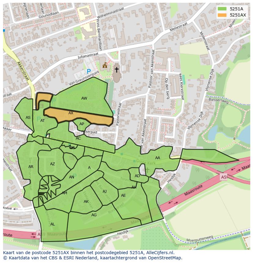 Afbeelding van het postcodegebied 5251 AX op de kaart.