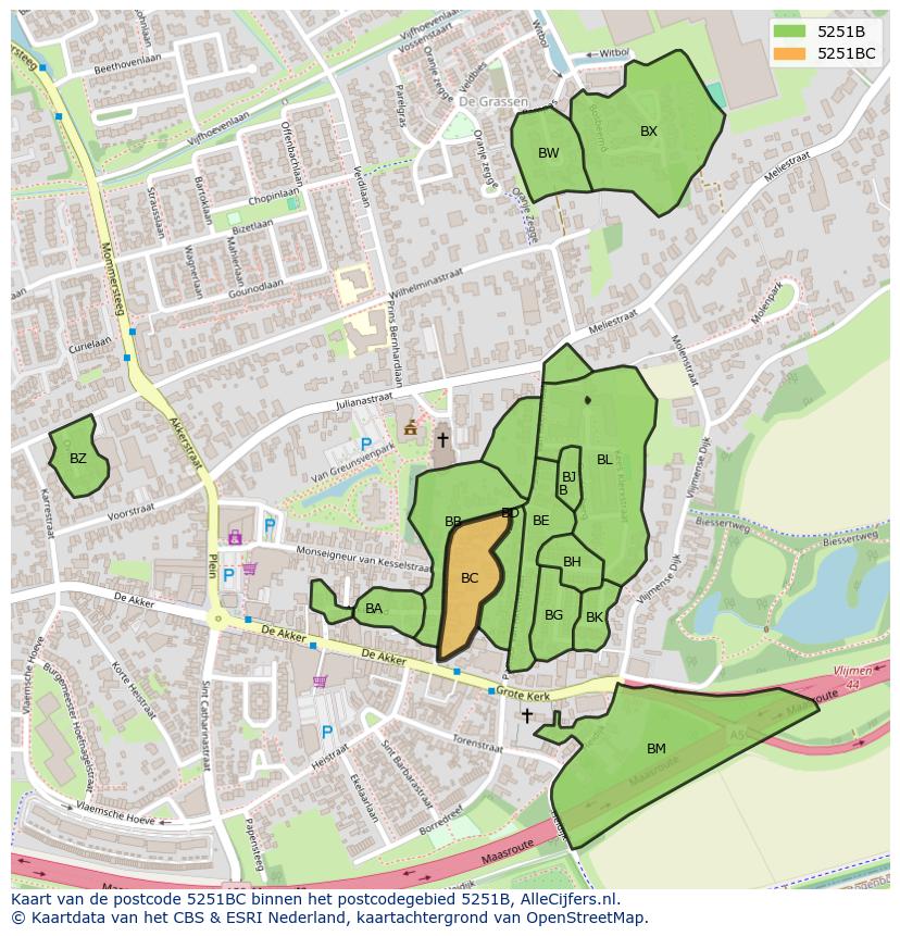 Afbeelding van het postcodegebied 5251 BC op de kaart.