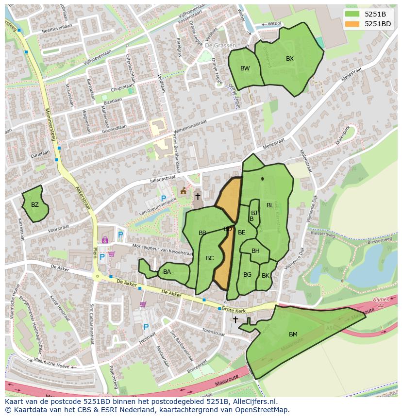 Afbeelding van het postcodegebied 5251 BD op de kaart.