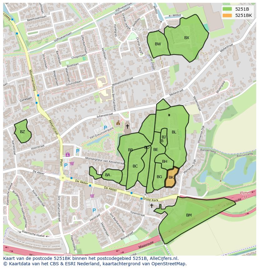 Afbeelding van het postcodegebied 5251 BK op de kaart.