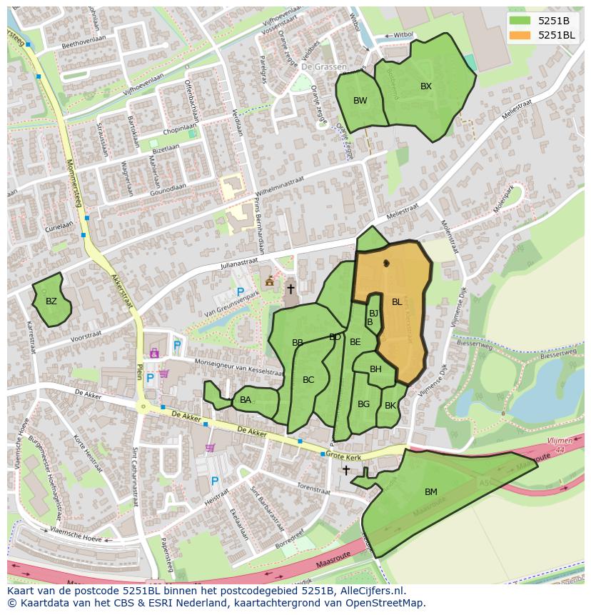 Afbeelding van het postcodegebied 5251 BL op de kaart.