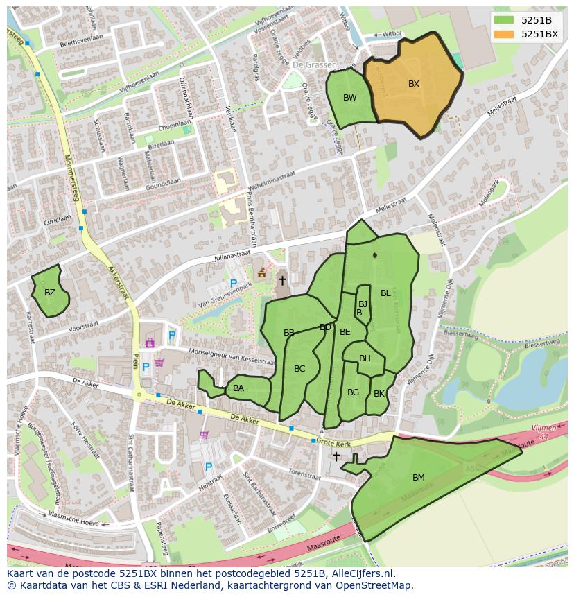 Afbeelding van het postcodegebied 5251 BX op de kaart.