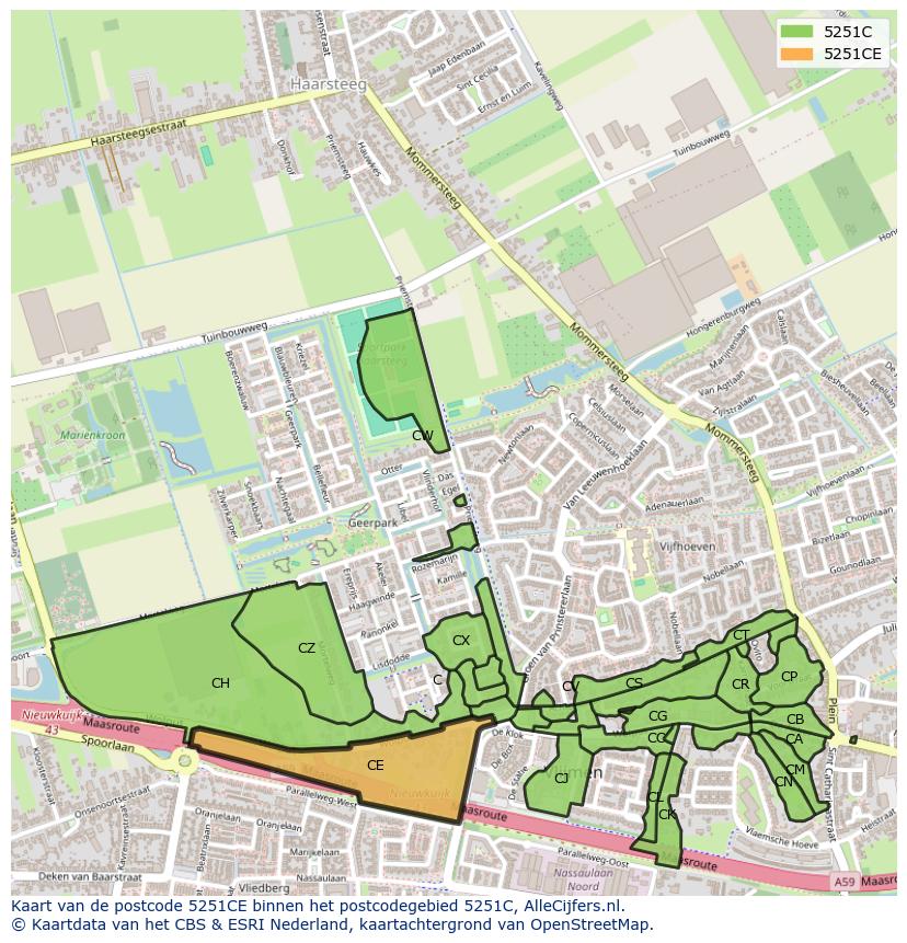 Afbeelding van het postcodegebied 5251 CE op de kaart.