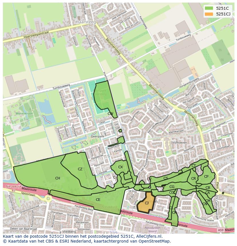 Afbeelding van het postcodegebied 5251 CJ op de kaart.