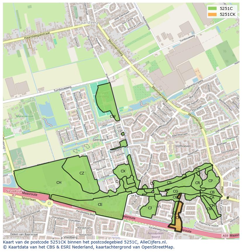 Afbeelding van het postcodegebied 5251 CK op de kaart.