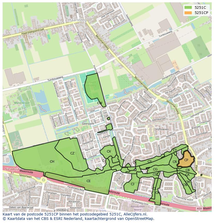 Afbeelding van het postcodegebied 5251 CP op de kaart.