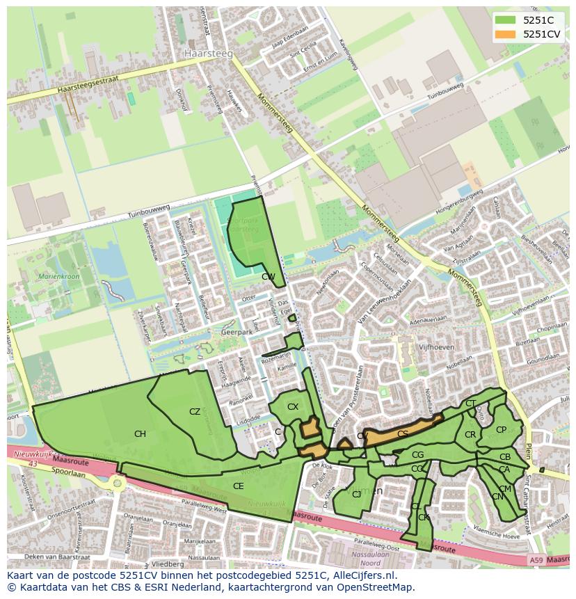 Afbeelding van het postcodegebied 5251 CV op de kaart.
