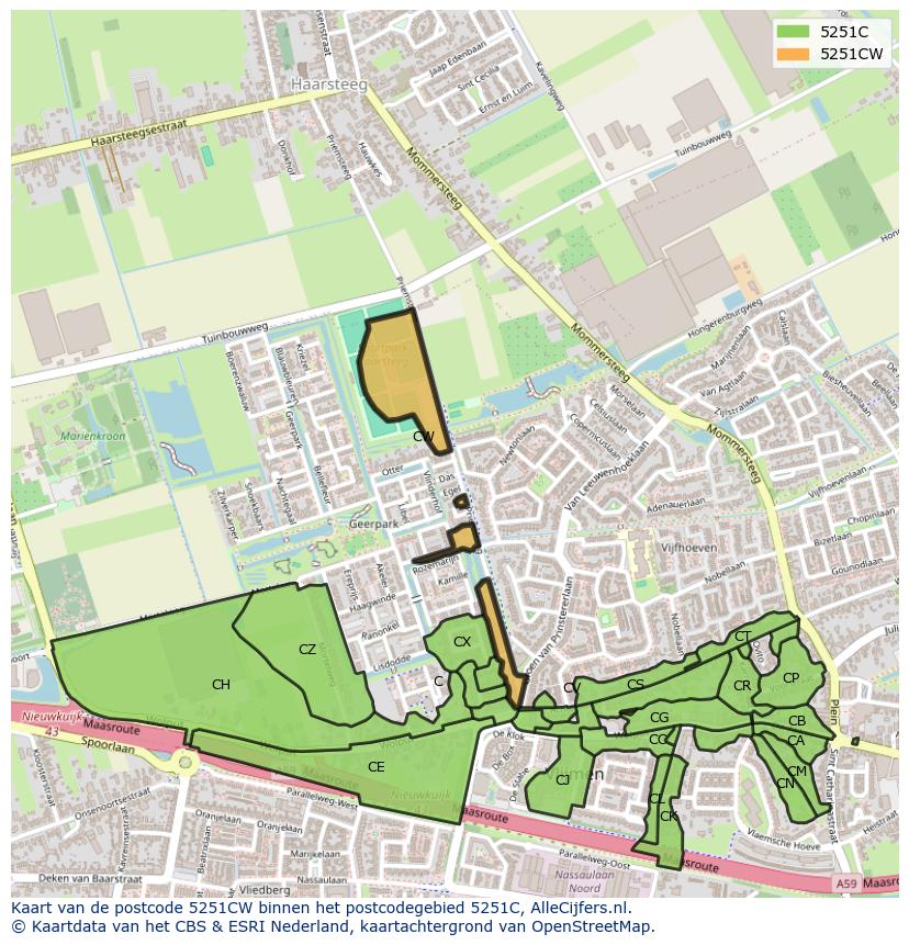 Afbeelding van het postcodegebied 5251 CW op de kaart.
