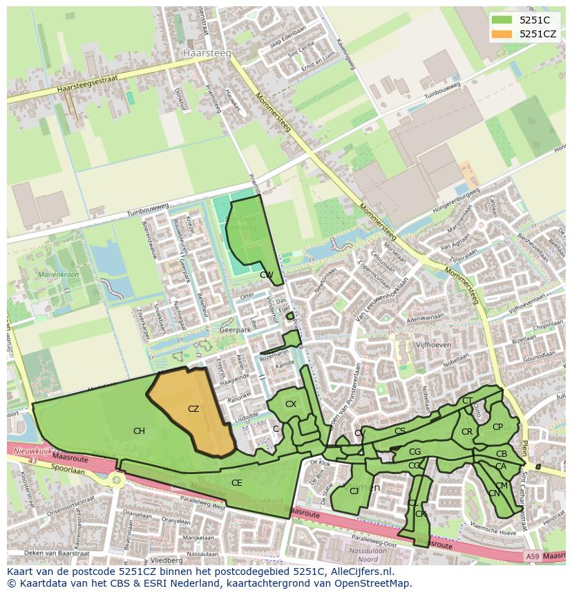 Afbeelding van het postcodegebied 5251 CZ op de kaart.