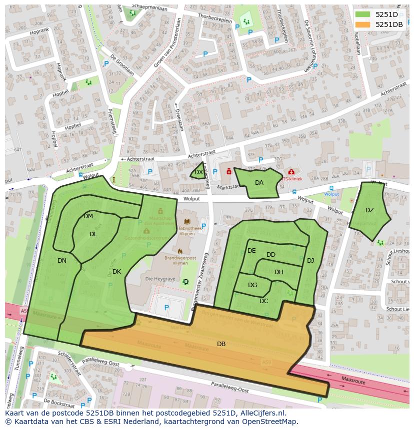 Afbeelding van het postcodegebied 5251 DB op de kaart.
