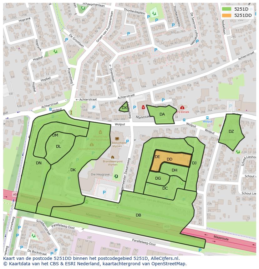 Afbeelding van het postcodegebied 5251 DD op de kaart.