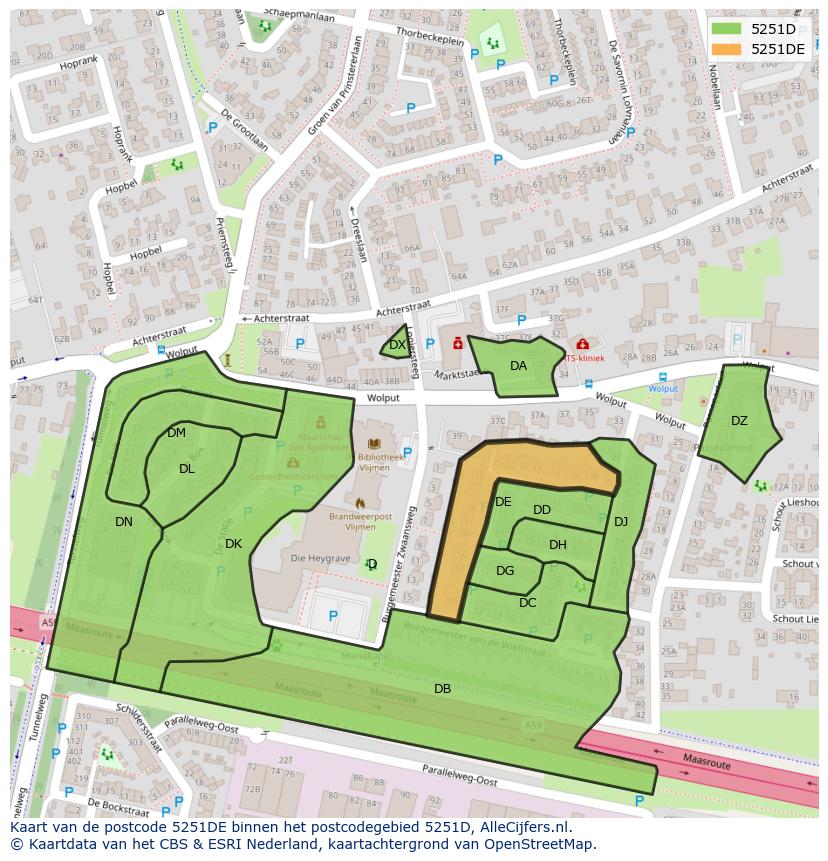 Afbeelding van het postcodegebied 5251 DE op de kaart.