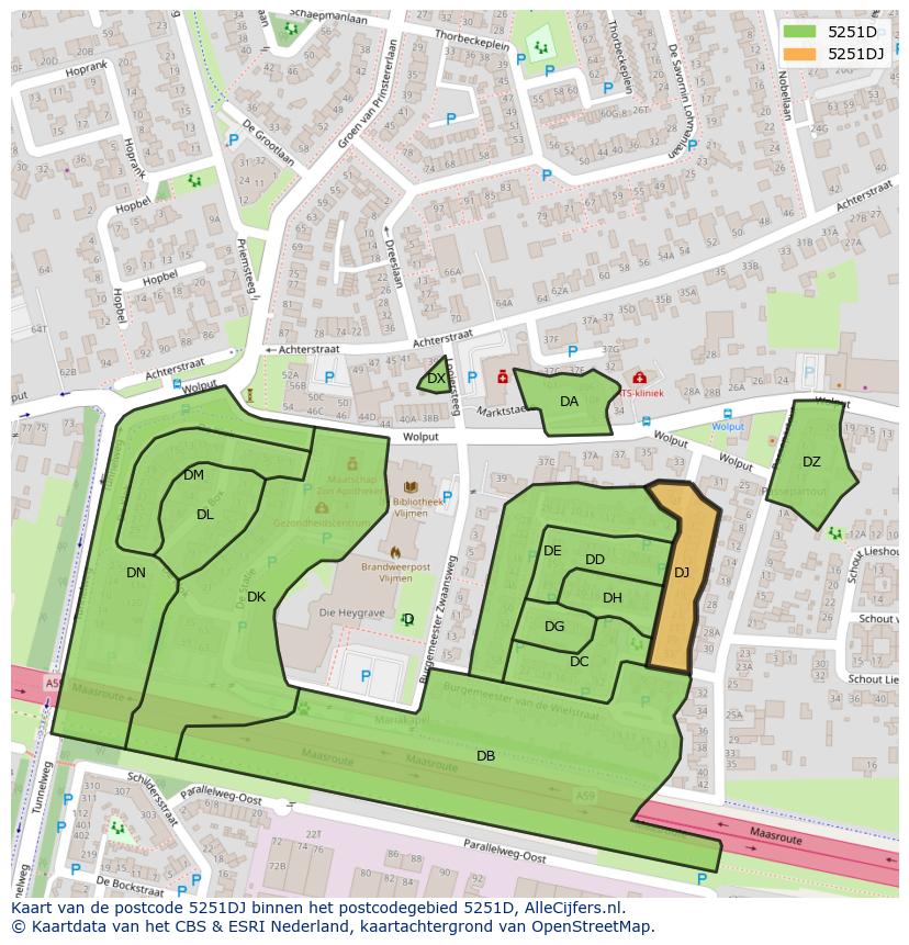 Afbeelding van het postcodegebied 5251 DJ op de kaart.