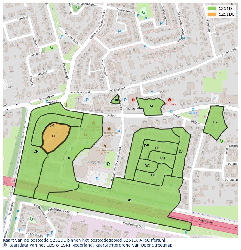 Afbeelding van het postcodegebied 5251 DL op de kaart.