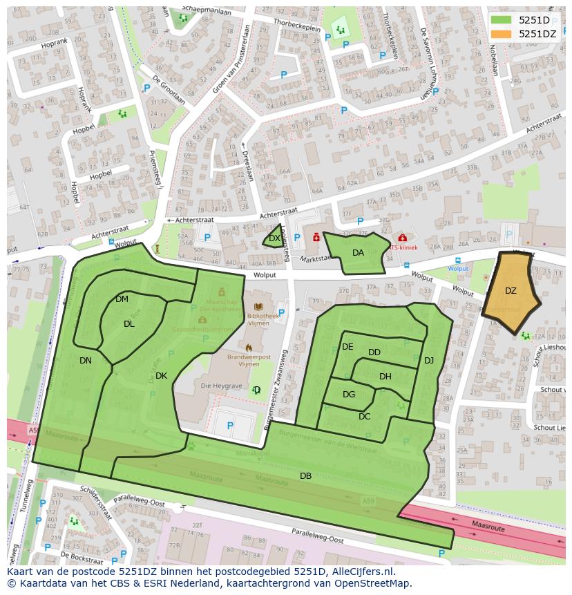 Afbeelding van het postcodegebied 5251 DZ op de kaart.