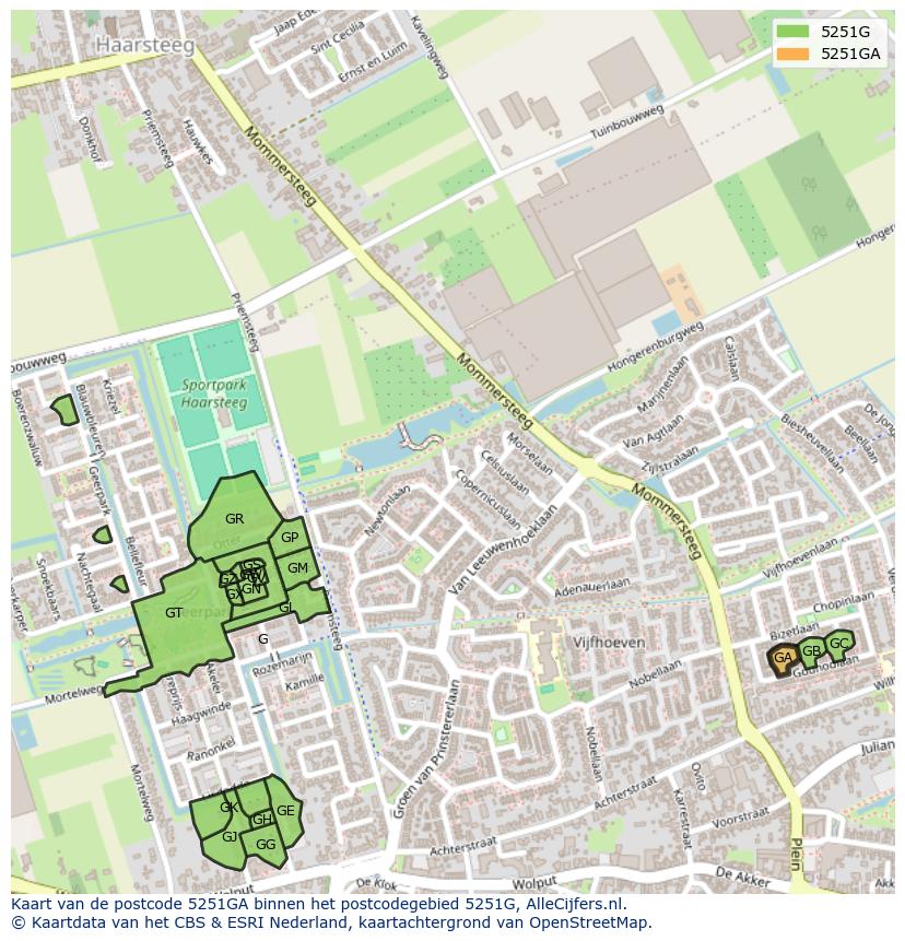 Afbeelding van het postcodegebied 5251 GA op de kaart.