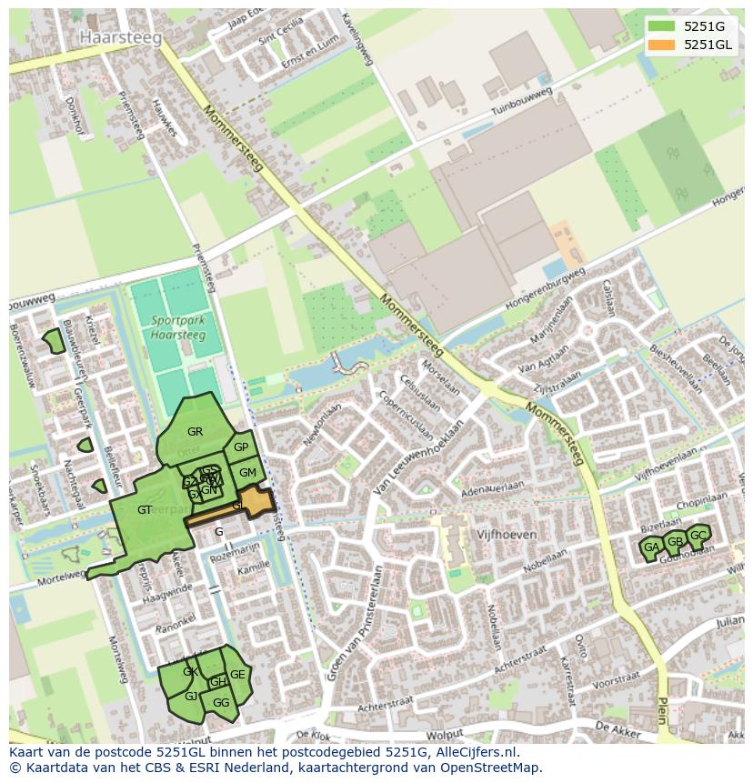 Afbeelding van het postcodegebied 5251 GL op de kaart.