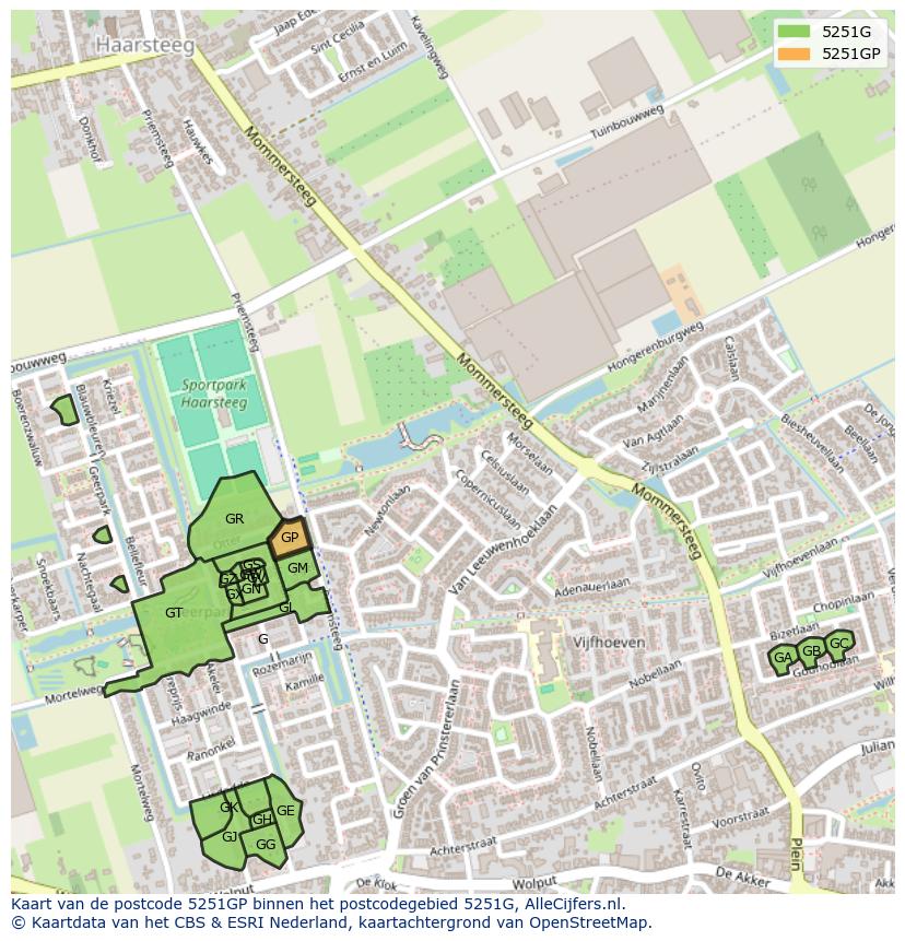 Afbeelding van het postcodegebied 5251 GP op de kaart.