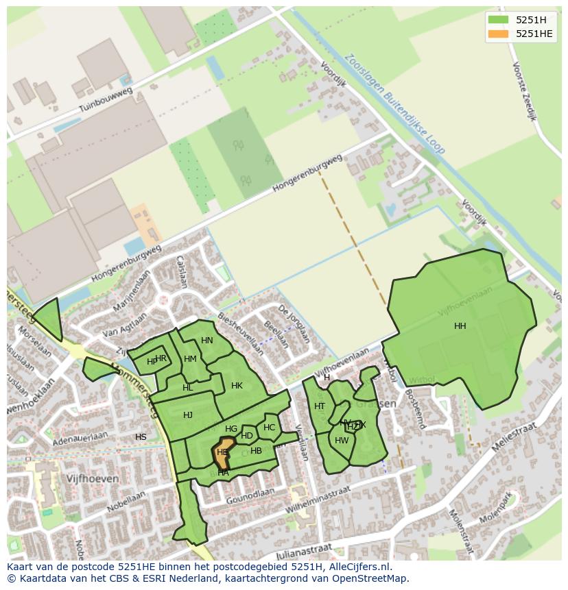 Afbeelding van het postcodegebied 5251 HE op de kaart.