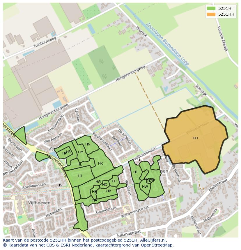 Afbeelding van het postcodegebied 5251 HH op de kaart.
