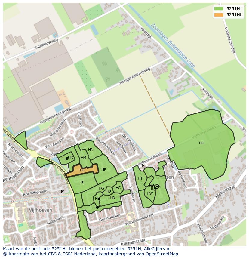 Afbeelding van het postcodegebied 5251 HL op de kaart.