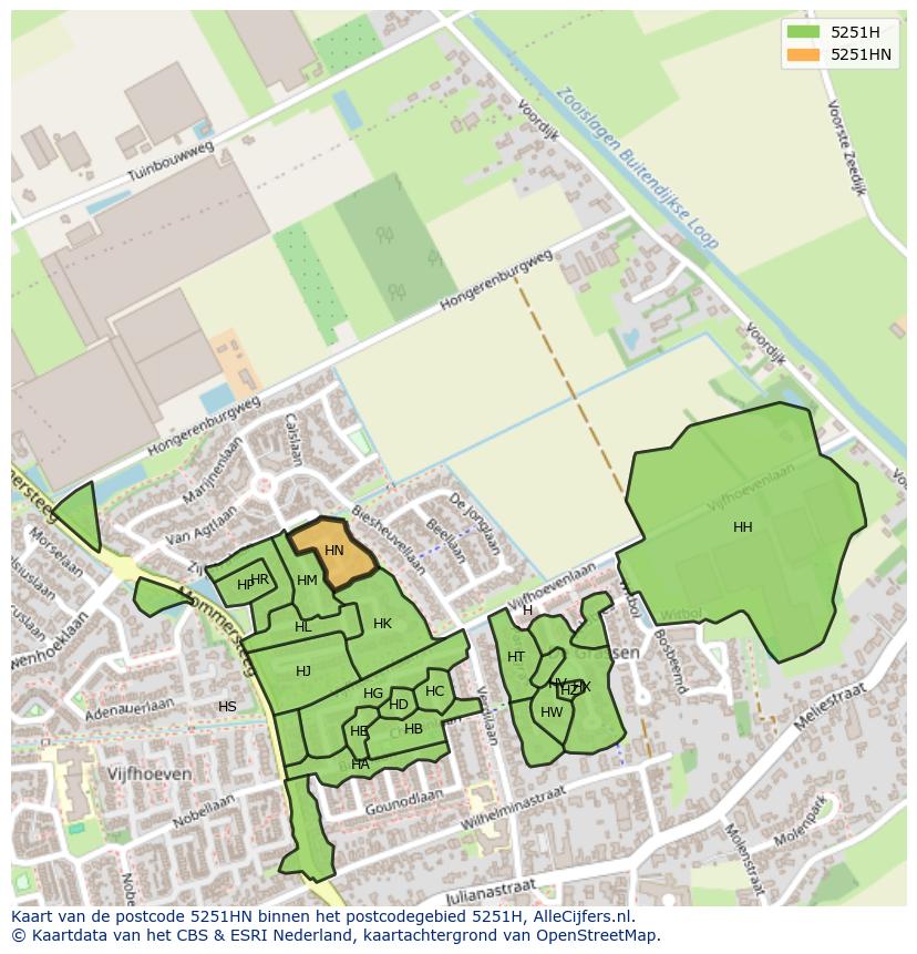 Afbeelding van het postcodegebied 5251 HN op de kaart.