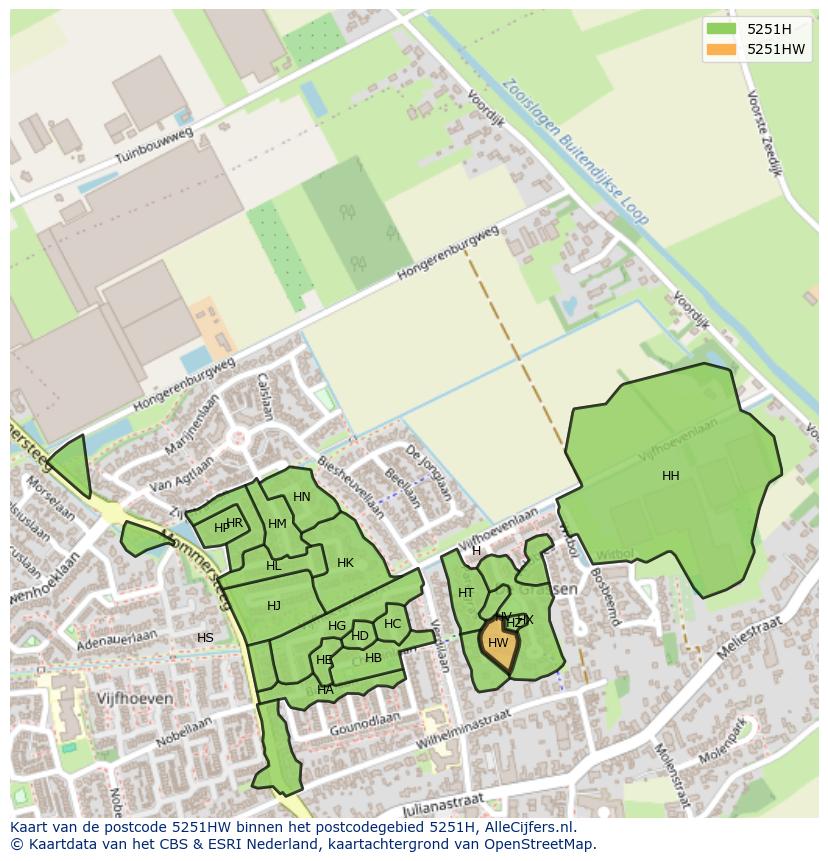 Afbeelding van het postcodegebied 5251 HW op de kaart.