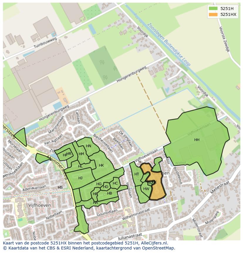 Afbeelding van het postcodegebied 5251 HX op de kaart.