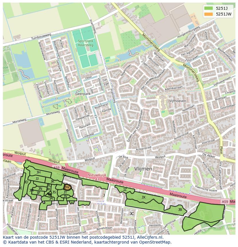 Afbeelding van het postcodegebied 5251 JW op de kaart.