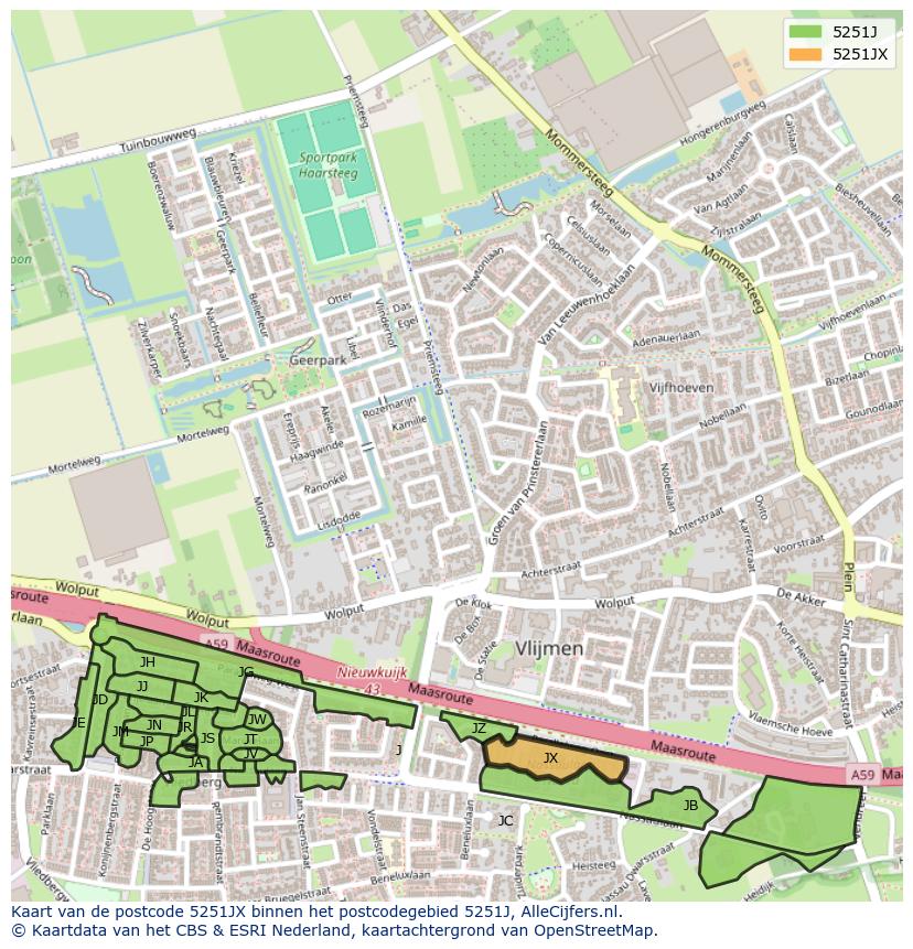 Afbeelding van het postcodegebied 5251 JX op de kaart.
