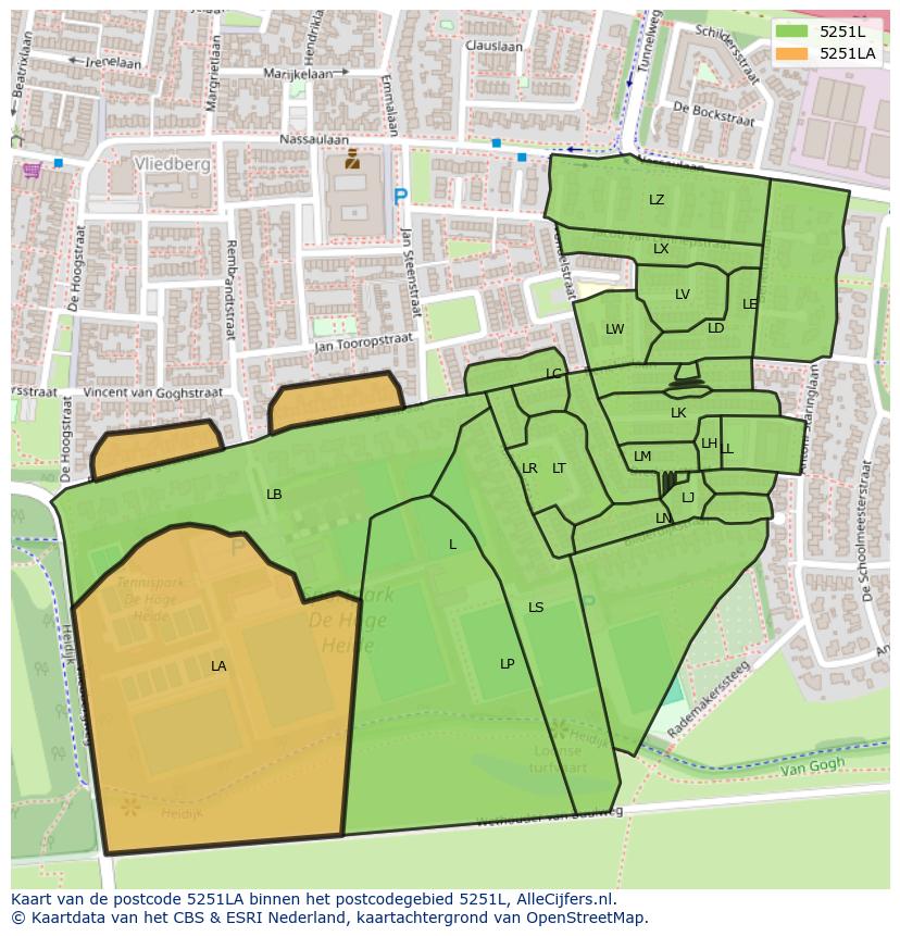 Afbeelding van het postcodegebied 5251 LA op de kaart.