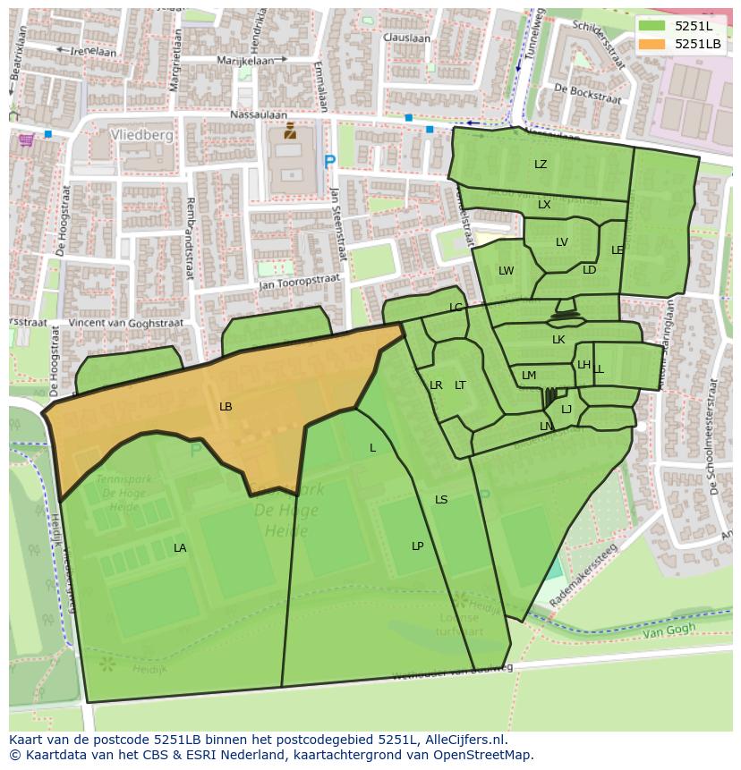 Afbeelding van het postcodegebied 5251 LB op de kaart.