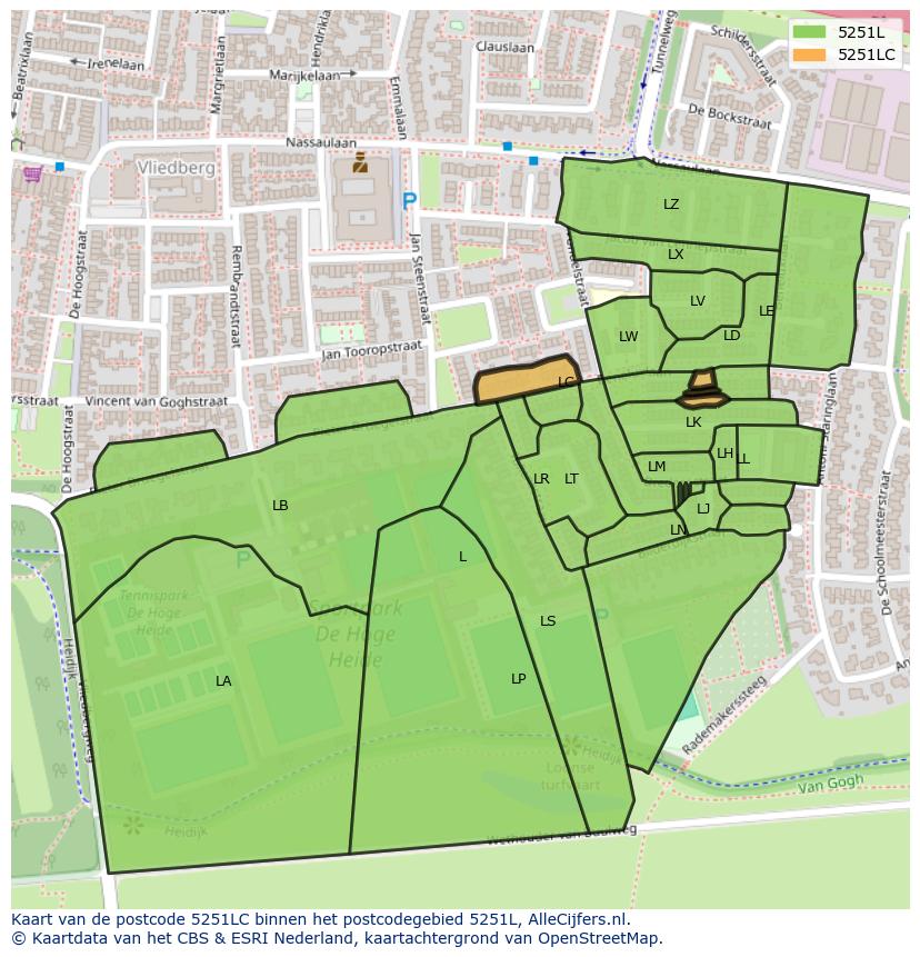 Afbeelding van het postcodegebied 5251 LC op de kaart.