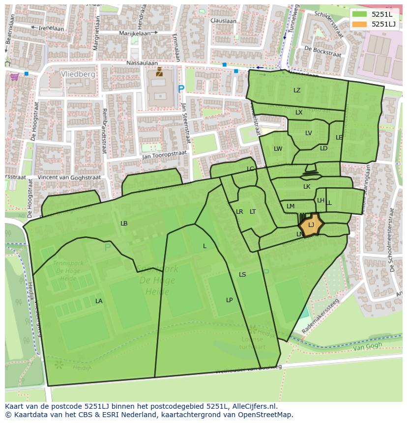 Afbeelding van het postcodegebied 5251 LJ op de kaart.