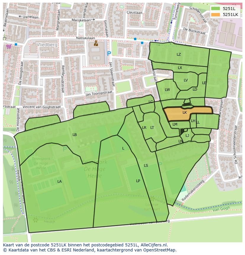 Afbeelding van het postcodegebied 5251 LK op de kaart.