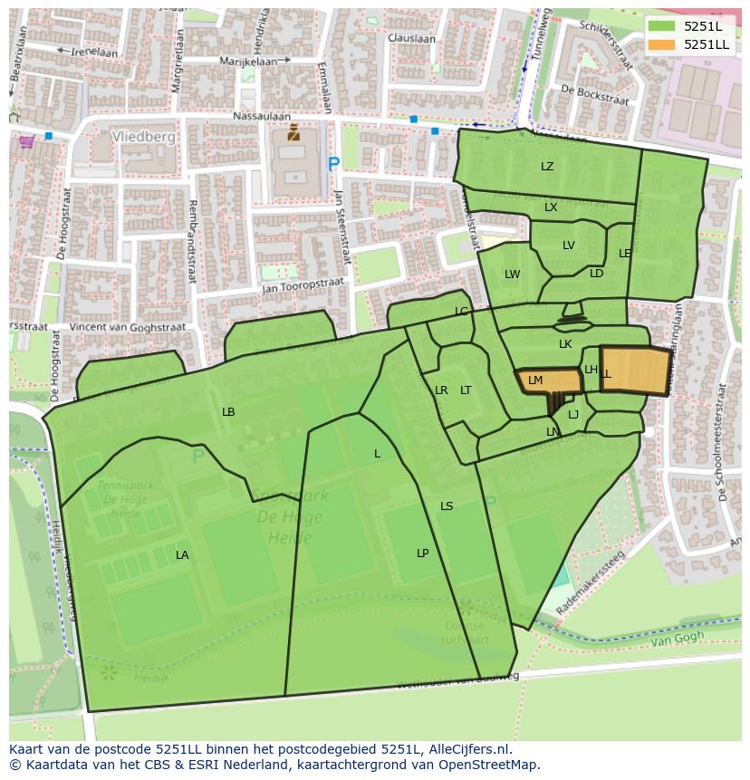 Afbeelding van het postcodegebied 5251 LL op de kaart.