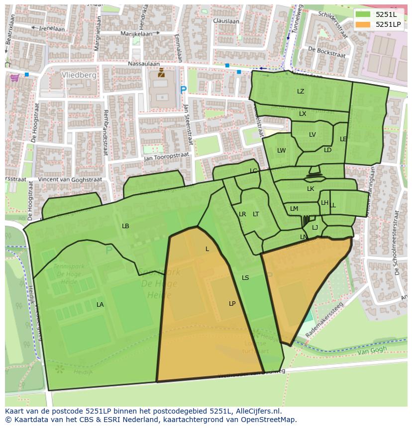 Afbeelding van het postcodegebied 5251 LP op de kaart.