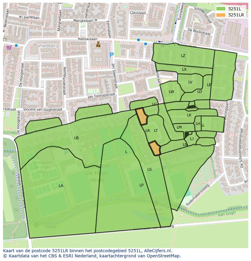 Afbeelding van het postcodegebied 5251 LR op de kaart.