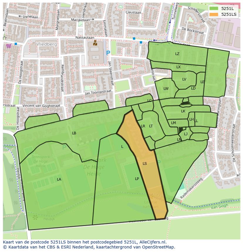Afbeelding van het postcodegebied 5251 LS op de kaart.