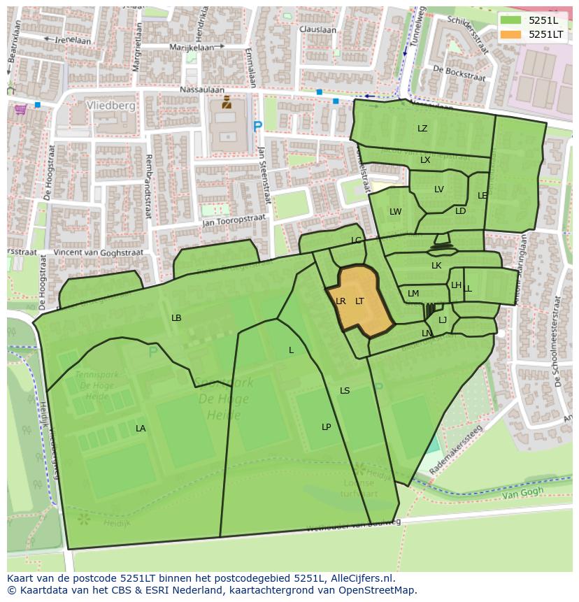 Afbeelding van het postcodegebied 5251 LT op de kaart.