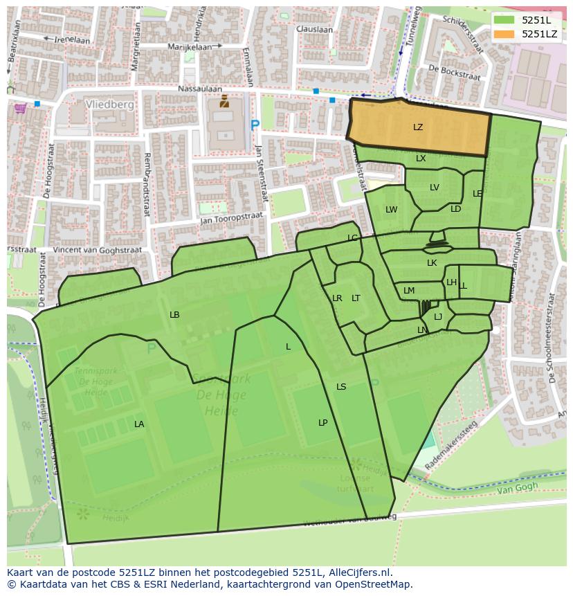 Afbeelding van het postcodegebied 5251 LZ op de kaart.