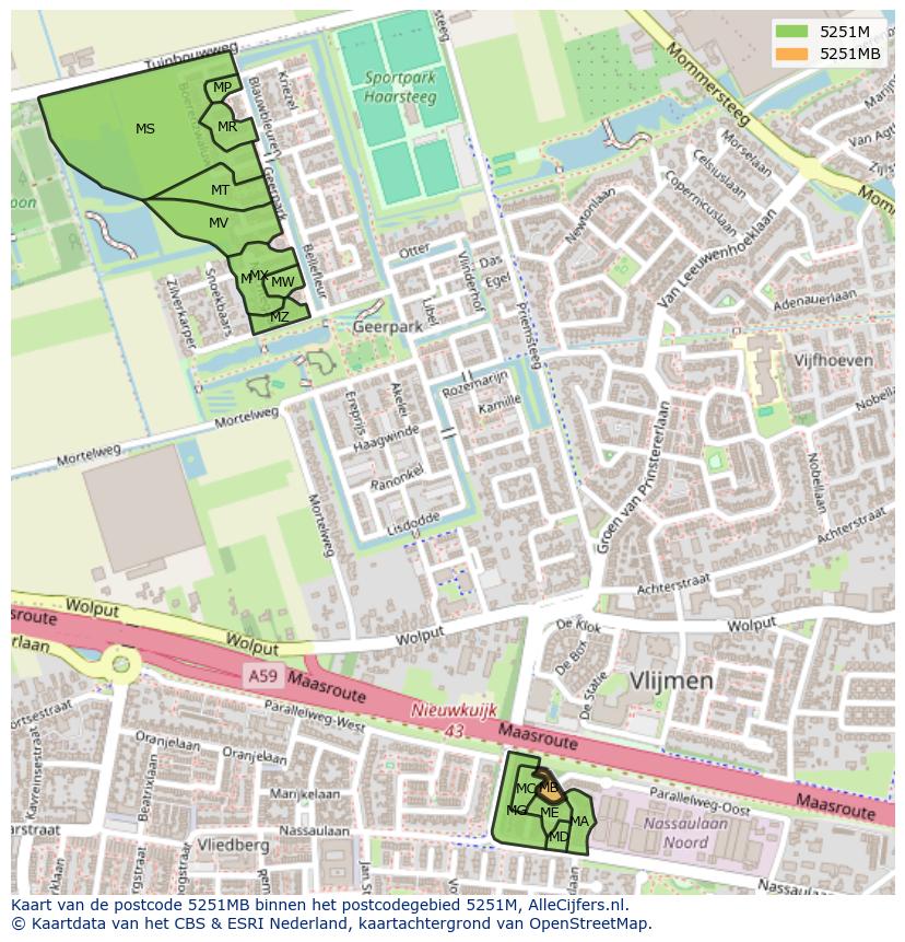 Afbeelding van het postcodegebied 5251 MB op de kaart.