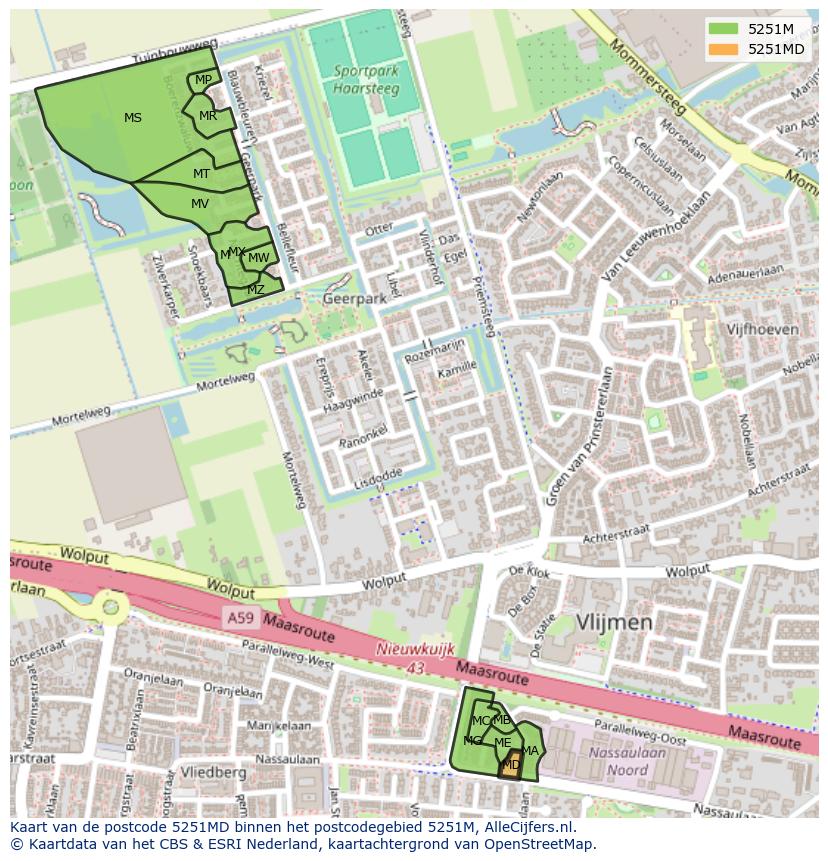 Afbeelding van het postcodegebied 5251 MD op de kaart.