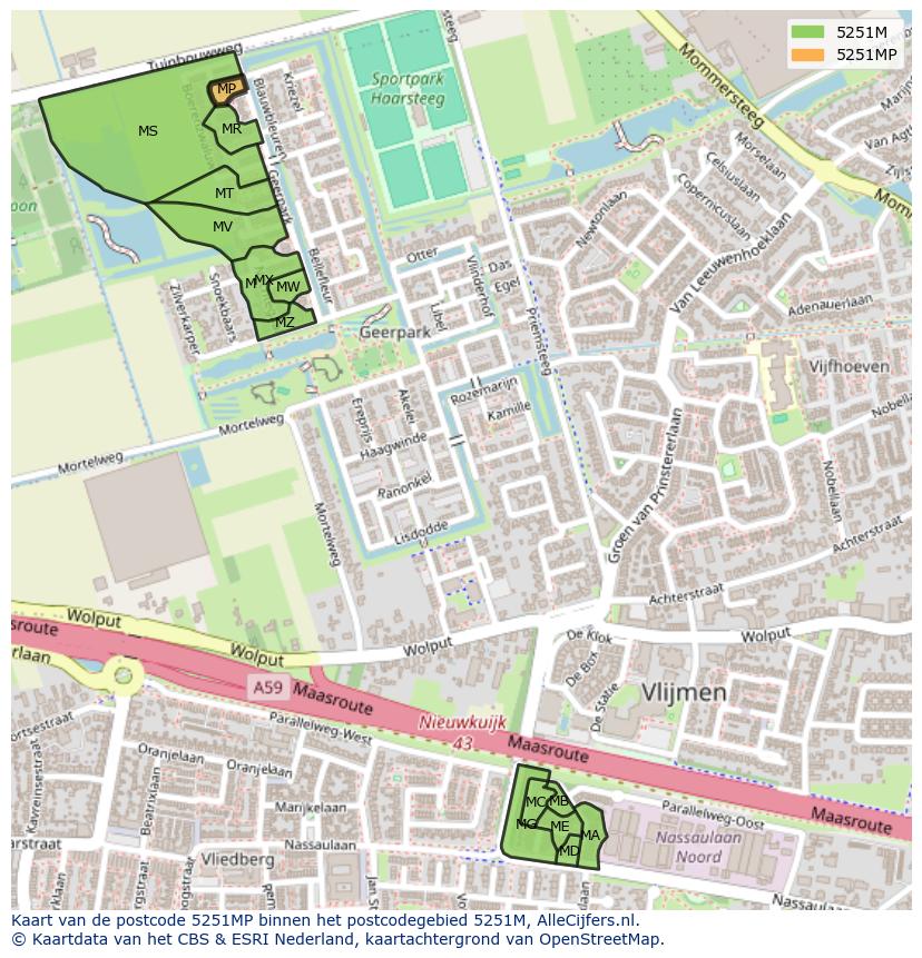 Afbeelding van het postcodegebied 5251 MP op de kaart.