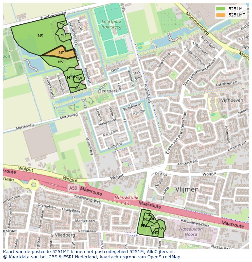 Afbeelding van het postcodegebied 5251 MT op de kaart.
