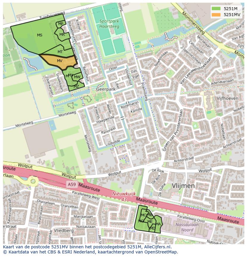 Afbeelding van het postcodegebied 5251 MV op de kaart.
