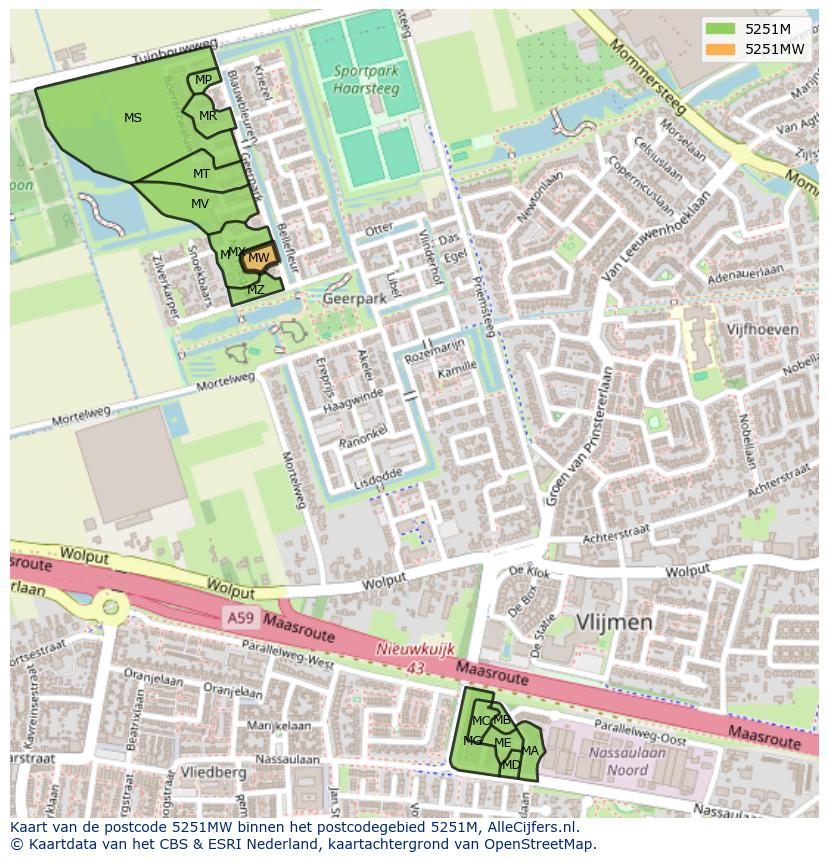 Afbeelding van het postcodegebied 5251 MW op de kaart.