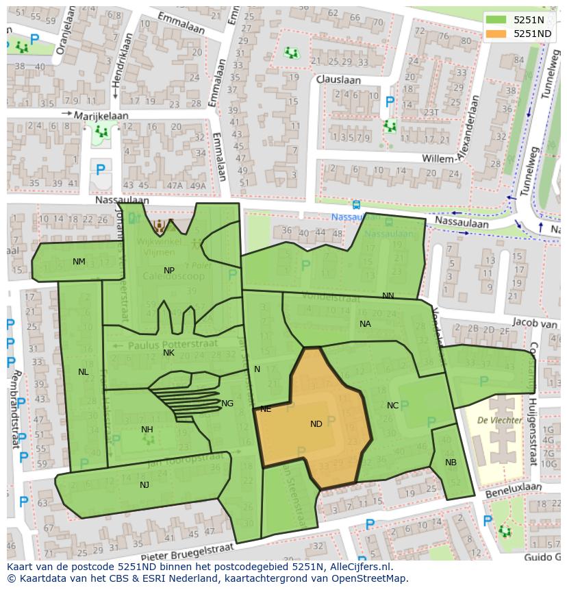 Afbeelding van het postcodegebied 5251 ND op de kaart.
