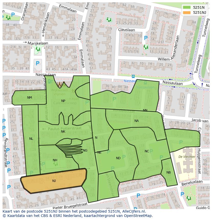 Afbeelding van het postcodegebied 5251 NJ op de kaart.