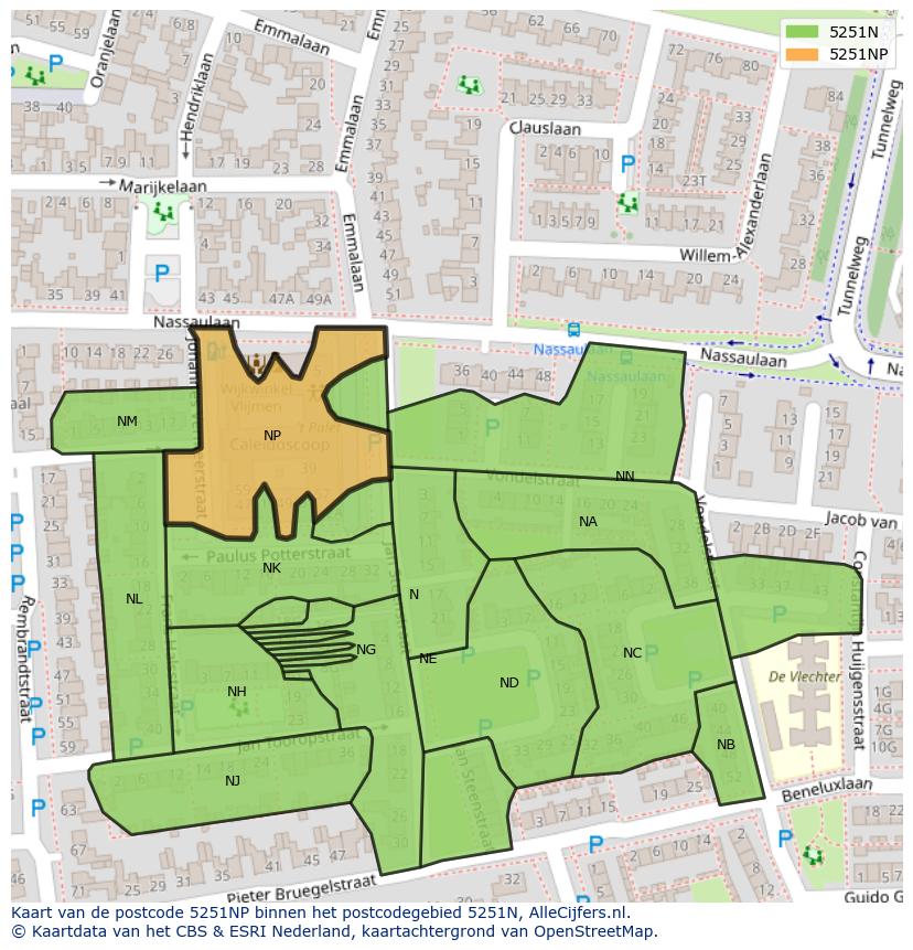 Afbeelding van het postcodegebied 5251 NP op de kaart.